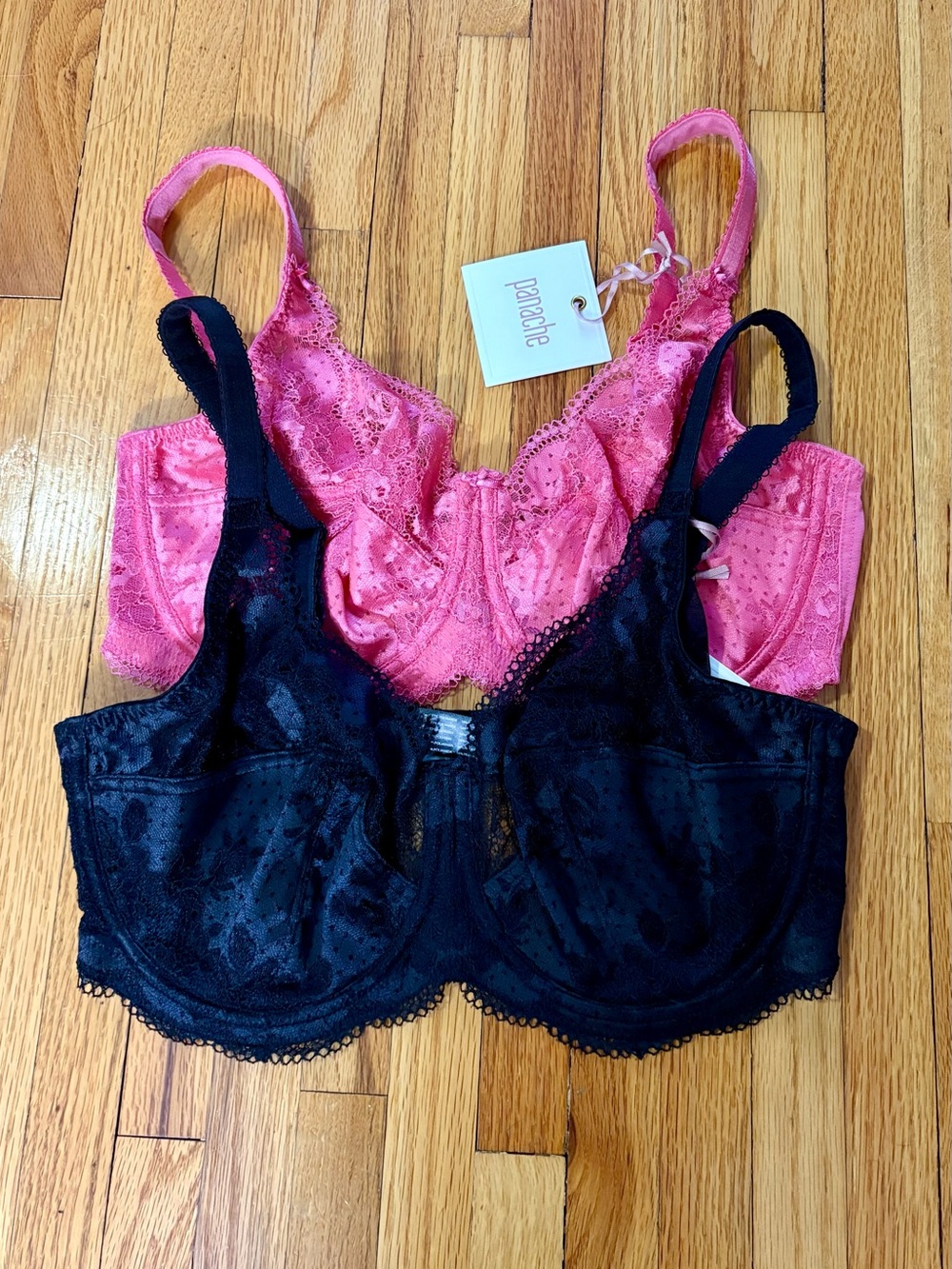 PANACHE Clara Full Cup Bras x2 size 38E in charcoal/black and sherbet.
